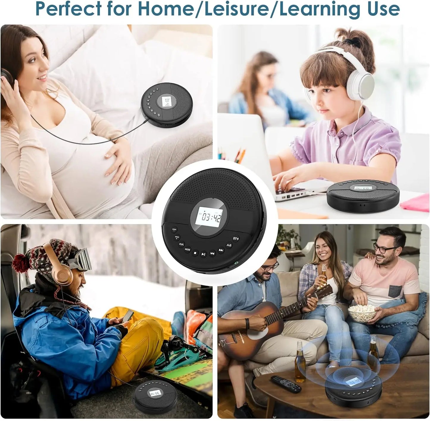 Portable Personal CD Player and MP3 Bluetooth Player with Anti Skip Protection and dual Stereo Speaker,play speed adjust player