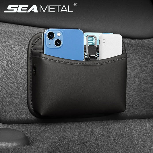 SEAMETAL Car Leather Adhesive Storage Bag Multi-functional Car Mobile Phone Key Sticky Pouch Storage Oraganizer Car Accessories