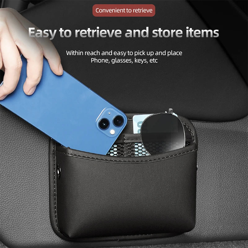 SEAMETAL Car Leather Adhesive Storage Bag Multi-functional Car Mobile Phone Key Sticky Pouch Storage Oraganizer Car Accessories