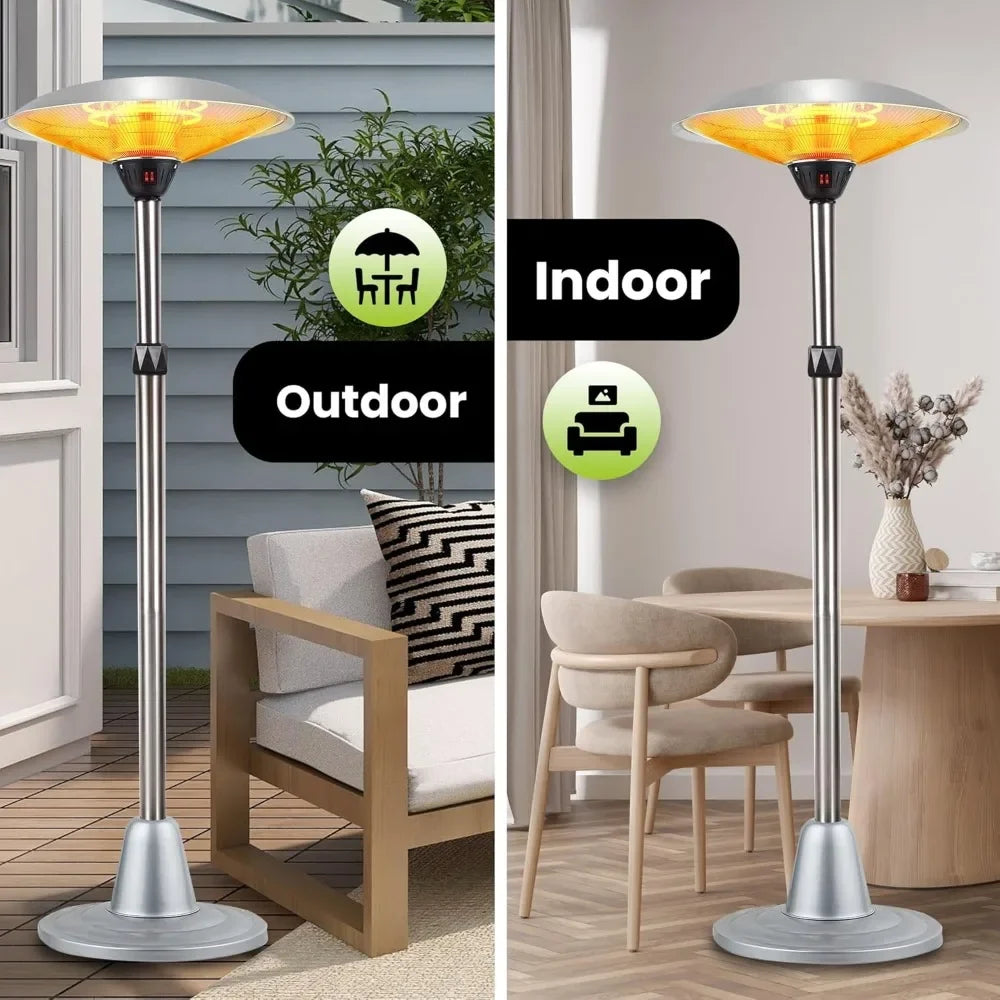 Electric Patio Heater  for Outdoor Heating with Adjustable Height, Quiet Operation, Free Standing and Waterproof Space Warmer