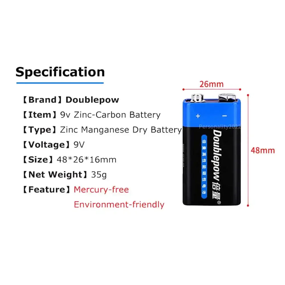 Doublepow 1-10PCS Disposable 9V 6F22 Battery 9V6F22 Alkaline