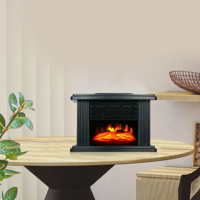 Portable Electric Fireplace Heater W/Remote Control Tabletop 3 Gear Flame Heating Burner Indoor Space Aluminum Heat Dissipation