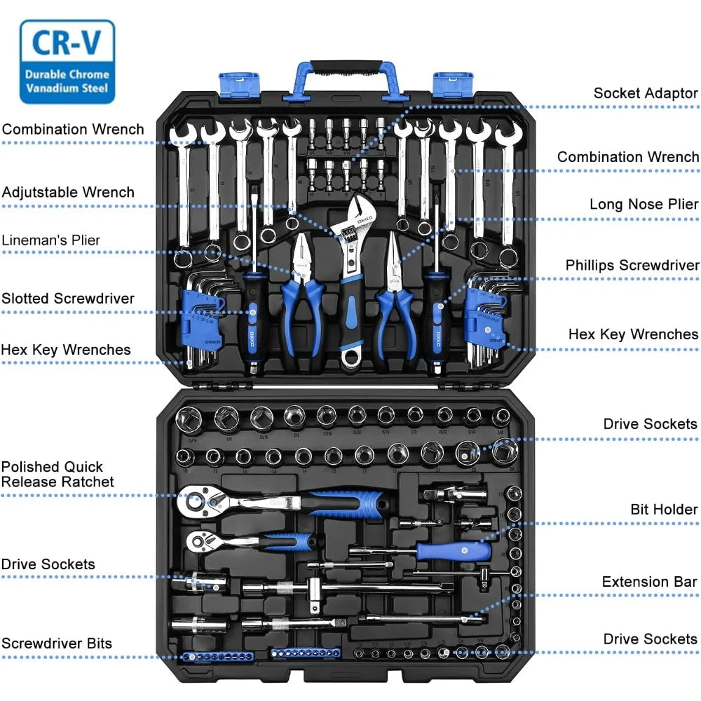 118 Piece Tool Kit Professional Auto Repair Tool Set Combination Package Socket Wrench with Most Useful Mechanics Tools