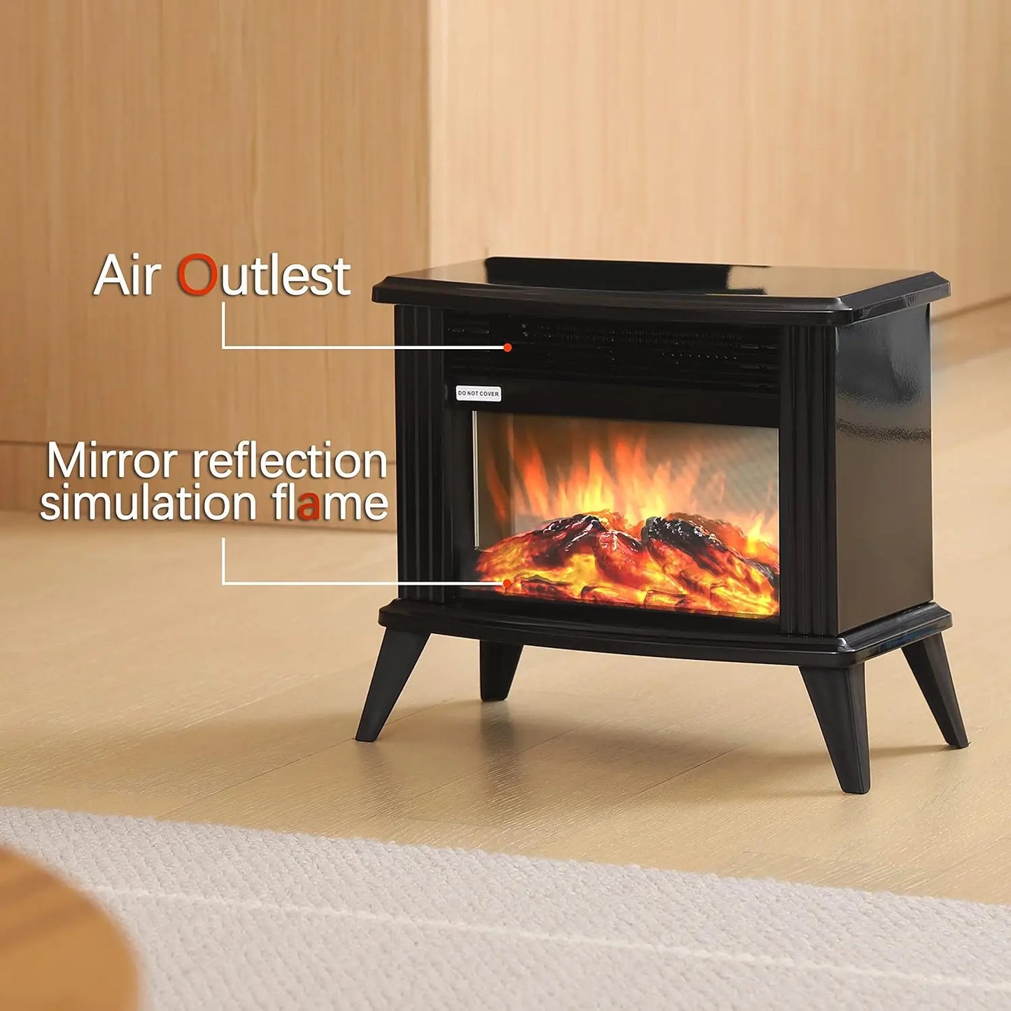 POWER 13" Height Mini Electric Fireplace Tabletop Portable Heater, 1500W, Black Metal Frame,Room Heater,Space Heater