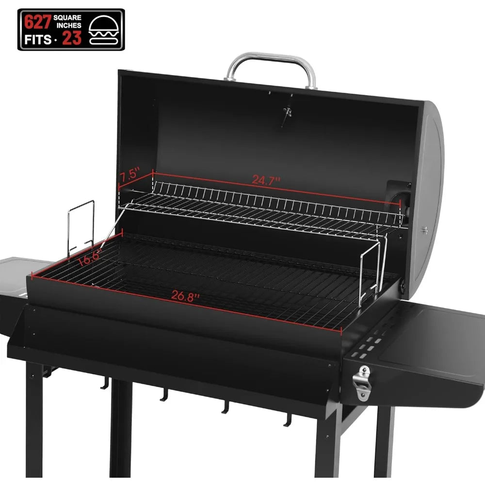 Royal Gourmet CC1830T 30-Inch Barrel Charcoal Grill with Front Storage Basket, Outdoor BBQ Grill with 627 sq. in. Cooking Area,