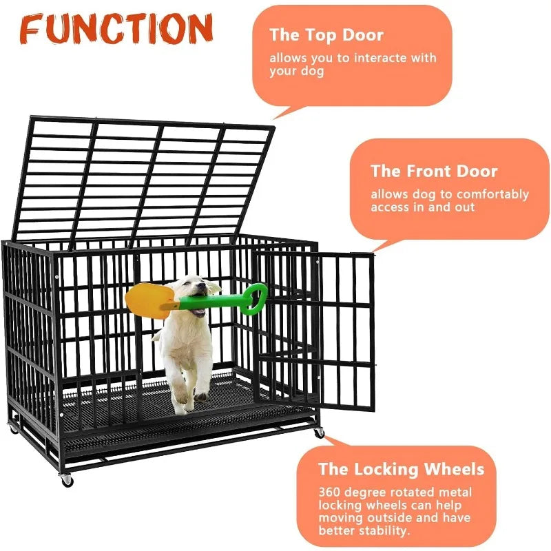 LEMBERI 48/38 inch Heavy Duty Indestructible Dog Crate