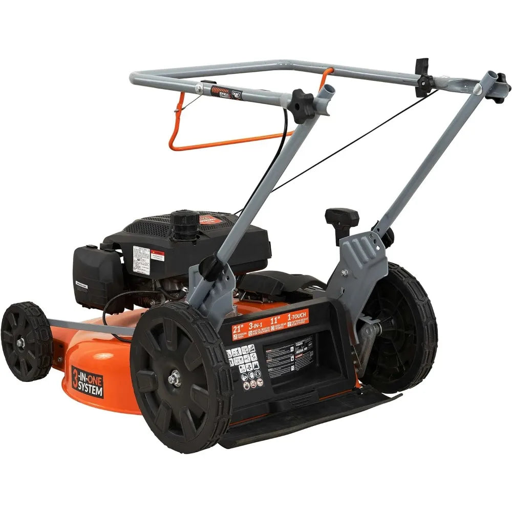 YARDMAX 21 in. 170cc 3-in-1 Gas Walk Behind Push Lawn Mower with High Rear Wheels