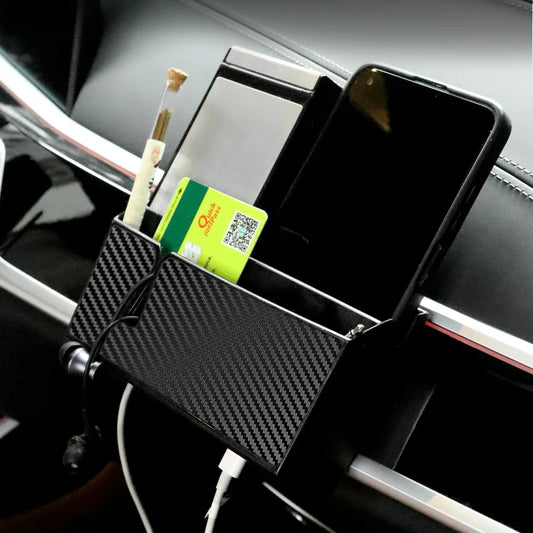 Carbon Fiber Texture Car Storage Box Universal Paste Style Card Earphone Cord Phone Organizer