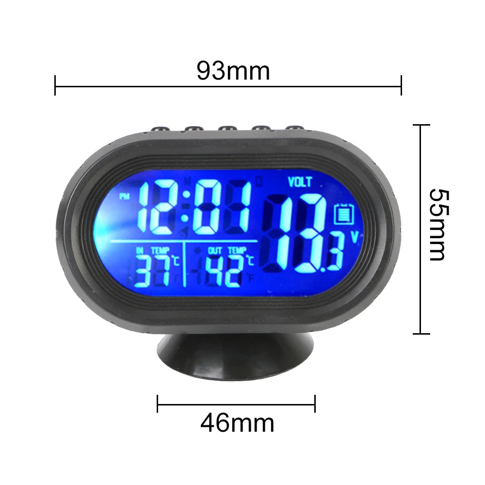 12V/24V Backlight Interior Accessories Freeze alert 3 in 1 Car Voltmeter Thermometer LCD Digital Noctilucous Clock