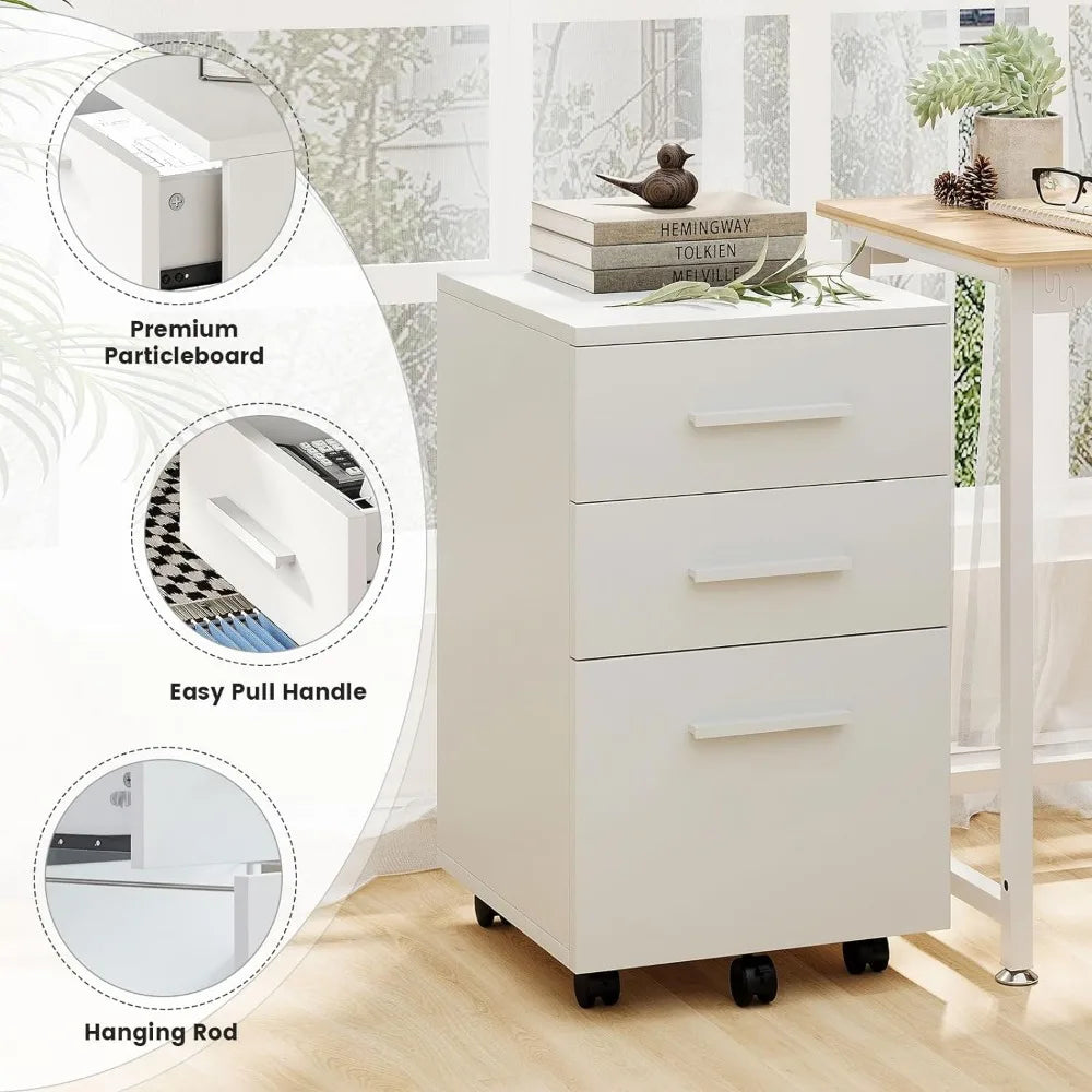 3-Drawer Rolling Vertical File Cabinet, Under Desk for Home Office