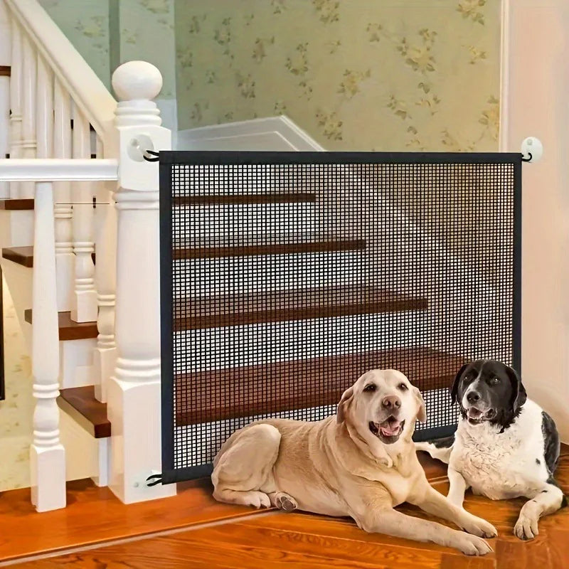 Dog Barrier Fence Mesh Gate With 4Pcs Hook Pets Indoor Safe Enclosure Isolated Stairs Folding Breathable Playpen Dogs supplies