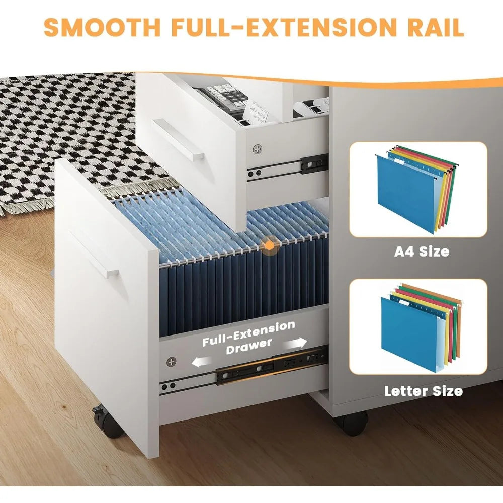 3-Drawer Rolling Vertical File Cabinet, Under Desk for Home Office
