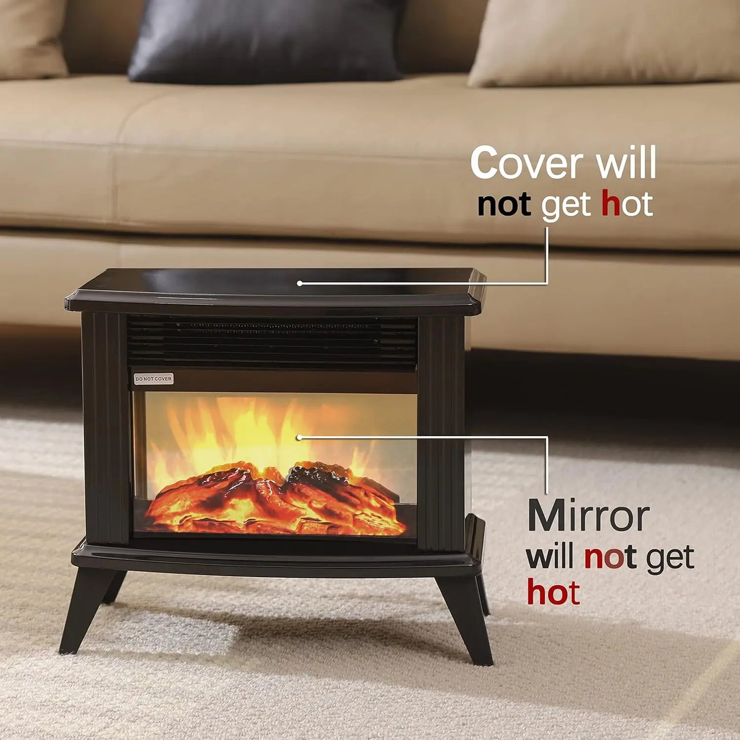 POWER 13" Height Mini Electric Fireplace Tabletop Portable Heater, 1500W, Black Metal Frame,Room Heater,Space Heater