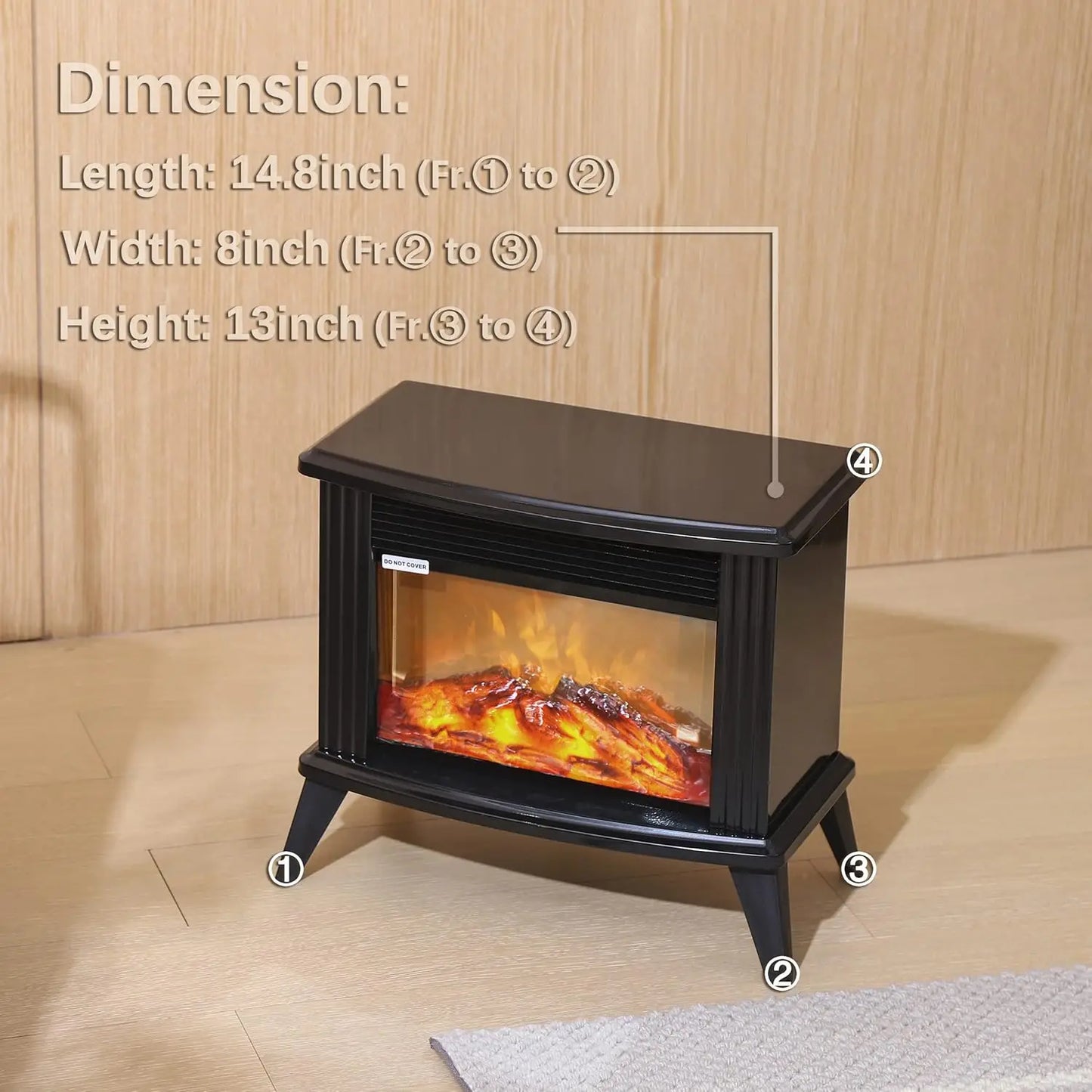 POWER 13" Height Mini Electric Fireplace Tabletop Portable Heater, 1500W, Black Metal Frame,Room Heater,Space Heater