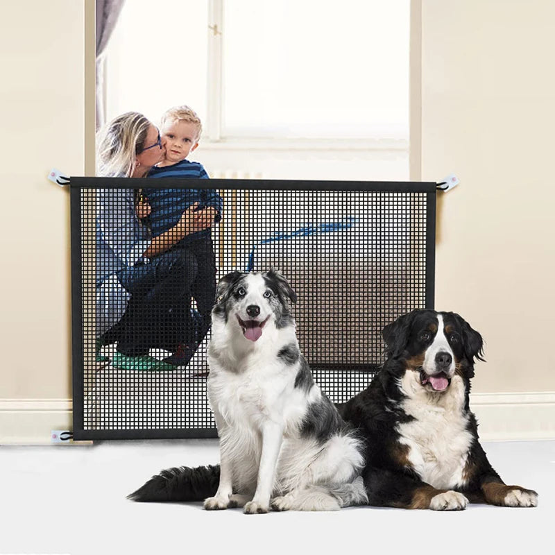 Dog Barrier Fence Mesh Gate With 4Pcs Hook Pets Indoor Safe Enclosure Isolated Stairs Folding Breathable Playpen Dogs supplies