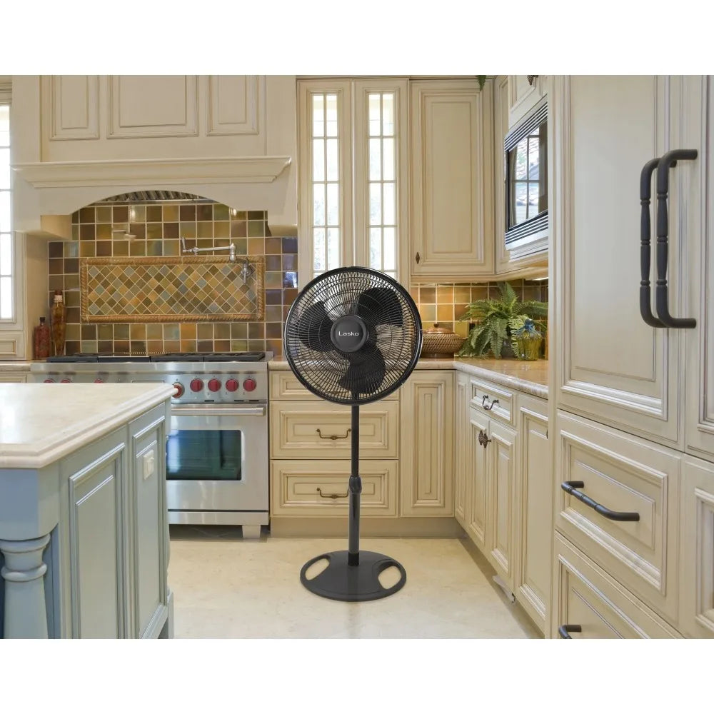 Desk Fan ,16" Oscillating 3-Speed Pedestal Fan with Adjustable Height, 47" H, White, S16200