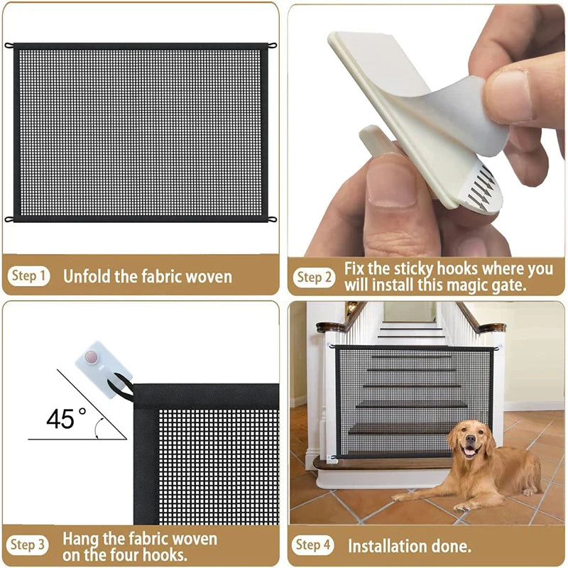 Dog Barrier Fence Mesh Gate With 4Pcs Hook Pets Indoor Safe Enclosure Isolated Stairs Folding Breathable Playpen Dogs supplies