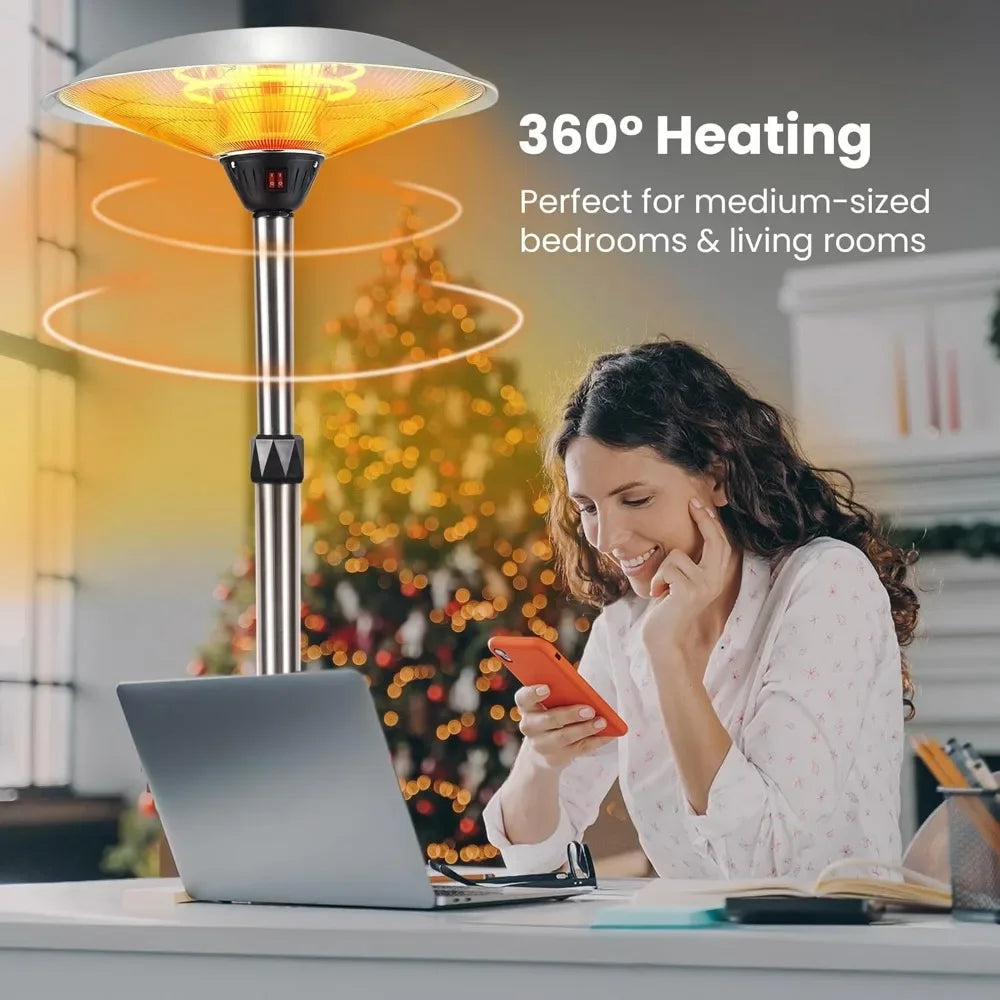 Electric Patio Heater  for Outdoor Heating with Adjustable Height, Quiet Operation, Free Standing and Waterproof Space Warmer