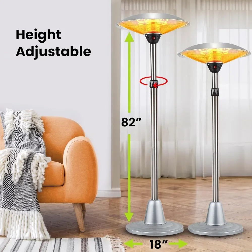 Electric Patio Heater  for Outdoor Heating with Adjustable Height, Quiet Operation, Free Standing and Waterproof Space Warmer