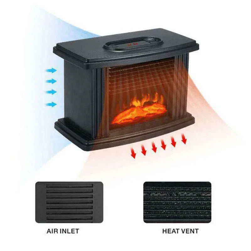 Portable Electric Fireplace Heater W/Remote Control Tabletop 3 Gear Flame Heating Burner Indoor Space Aluminum Heat Dissipation